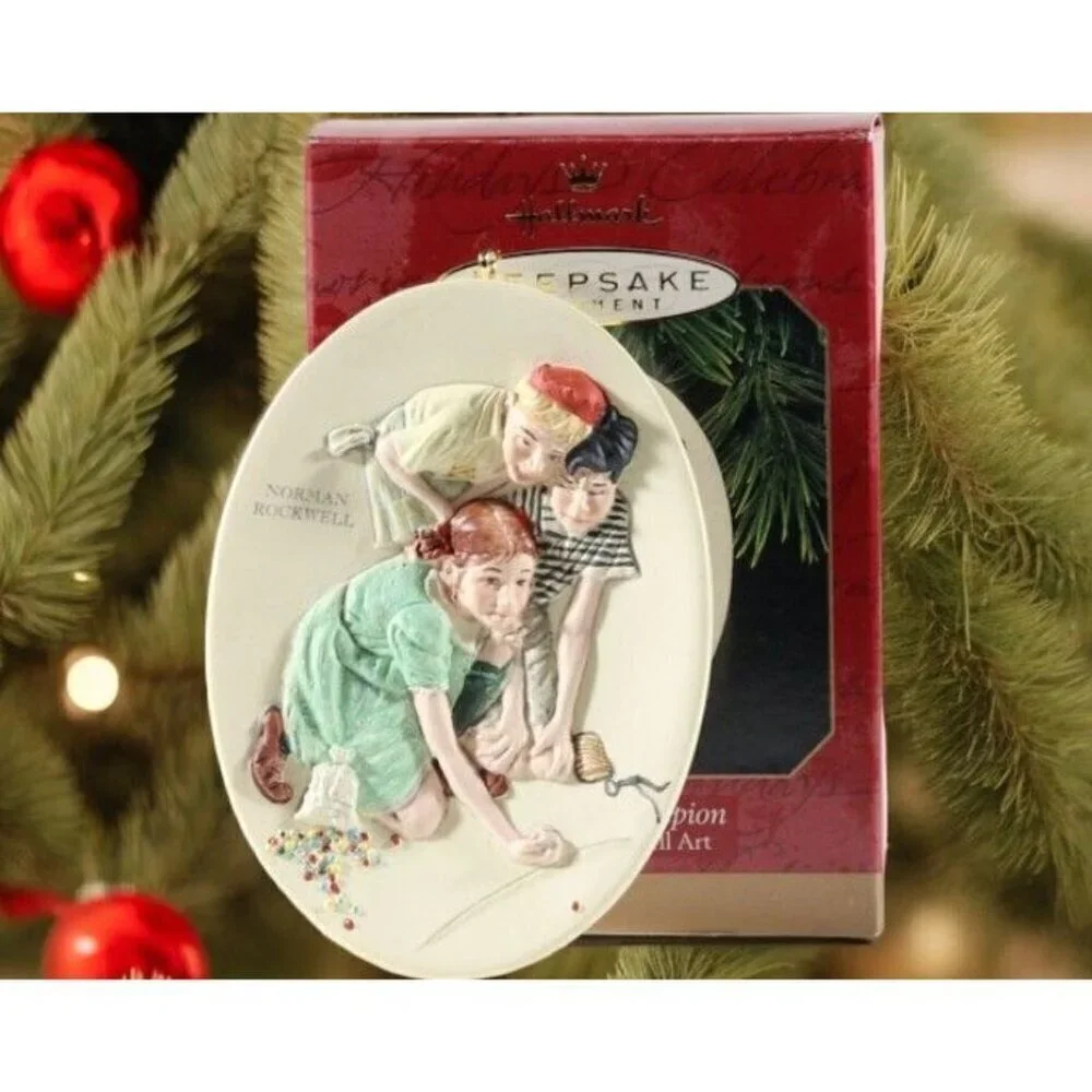 Vintage Hallmark Ornament Norman Rockwell Marbles Champion Sculpted Dated 1997